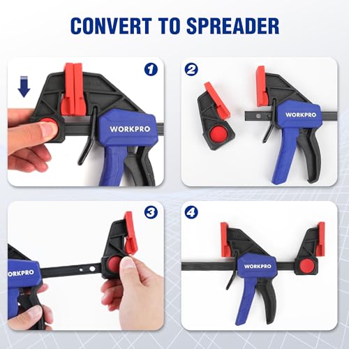 WORKPRO 6" Bar Clamps for Woodworking, 150 lbs Load Limit, 4-Pack Blue 6" Light Duty