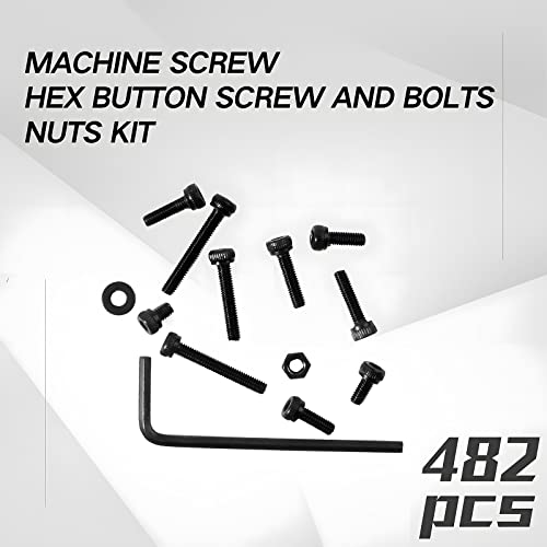 M3 480Pcs Black Hex Socket Screws Metric Thread Hexagon Alloy Steel 12.9 Grade Allen Machine Bolts Nuts Washers Assortment Kit with Wrench Key