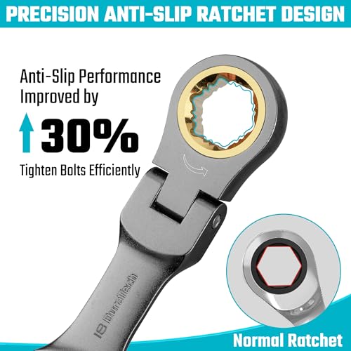 DURATECH 12-Piece Anti-Slip Stubby Flex-Head Ratcheting Wrench Set, Metric Nickel Plated