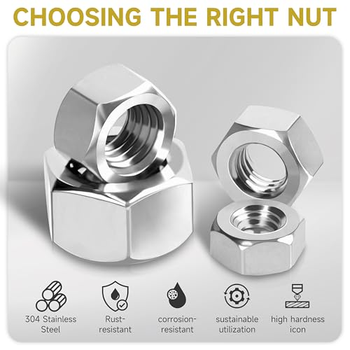Mywish 50Pcs 3/8 Rivet Nuts & 3/8-16 Hex Nuts, 50Pcs Hardware Nuts, 304 Stainless Steel 18-8 Bright Finish Hex Nuts 3/8 16 Inch, 3/8-16 Nut Threaded Inserts Rivnuts, Rivnuts Rivets Nutserts