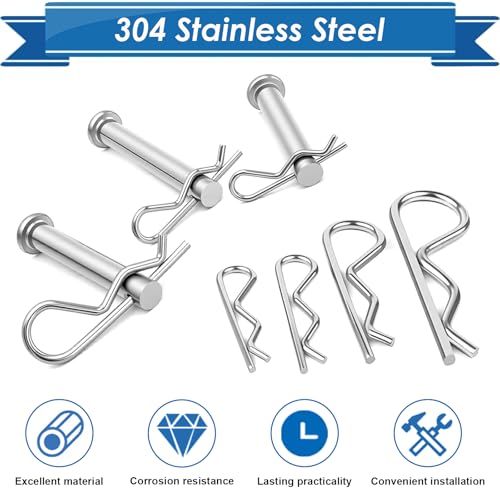 300Pcs Cotter Pin Assortment Kit - 304 Stainless Steel 7 Sizes R Clips Cotter Pins for Automotive, Trailer, Hitch Pin Lock System 300Pcs - 7 Sizes