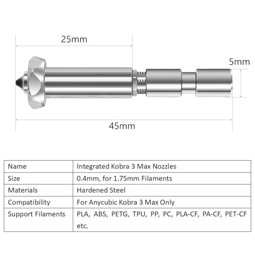 2 x 0.4 mm Cobra 3 Max Quick Swap Nozzle, Integrated Hardened Steel Nozzle, Print Head Extruder Nozzles for Anycubic Kobra 3 Max/Kobra 3 Max Combo 3D Printer Accessories