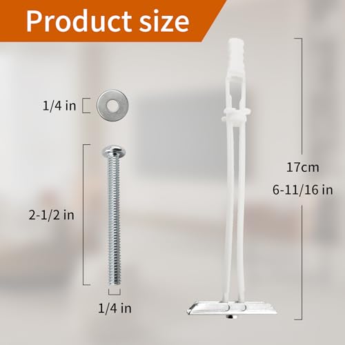 Drywall Anchor with Included Bolts and Washers for 1/4”-20,Toggle Bolt,Heavy Duty Hollow Drywall Anchors for TV Mounting Kit, Hollow-Wall Anchors Screws Kit That Hold 270 Lbs-40PCS 40