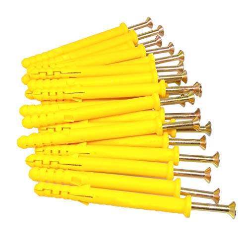 Yodaoke 100pcs Zinc M5 x 80mm Phillips Flat Head Self Tapping Screws and 8 x 80mm Plastic Drywall Ribbed Anchors