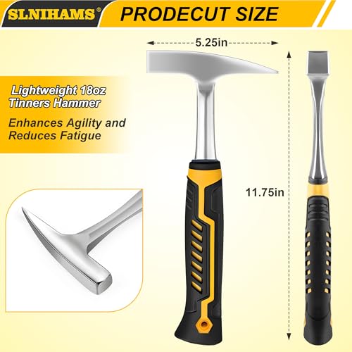 SLNIHAMS Tinner's Hammer, 18oz Sheet Metal Hammer Tools, Hvac Tool Tinners Hammer with Forged Steel Construction and Shock Reduction Grip, Sheet Metal Hammers, Welding and Chipping Hammer