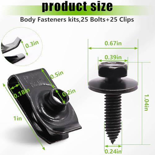 mxuteuk 50PCS 1/4 U-Nut Clips & Hex Head Automotive Body Fender Bolts Kit+mxuteuk 260PCS U-Nut Clips & Automotive Body Fender Bolts Kit