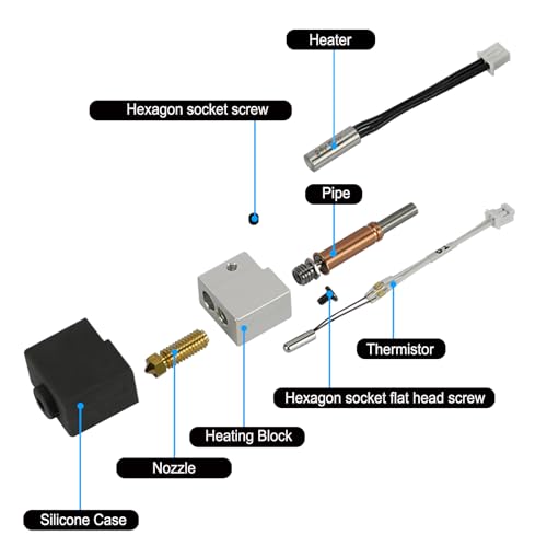 Kobra 3 V2/Kobra 3 Hotend,Extruder Print Head Hot End Kit with Extra 5PCS Brass Nozzle Tips & 2PCS Silicone Sock for ANYCUBIC Kobra 3/Kobra 3 V2 Combo 3D Printer