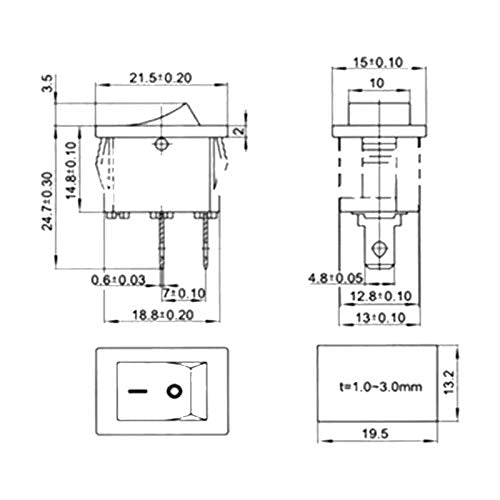 Pack of 5 Premium On Off Recessed Rocker Switch On Off DIY AC 250V 220V 125V 10A 12V 2Pin Black Rectangle