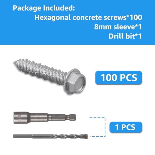 410 Stainless Steel Hex Concrete Screw 1/4" x 1-1/4" Concrete Screws