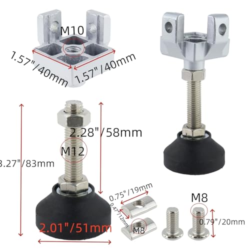 4040 Series Aluminum Profile Adjustable Feet for 8mm T Slot, 4Set