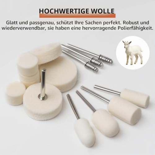AzureRay Wollfilz Polishing Disc, Cordless Screwdriver Set, 80 Pieces Polishing Attachments for Dremel Rotary Tools, Mounted Polishing Wheels with 1/8 Inch Shank, for Metal, Glass & Jewellery