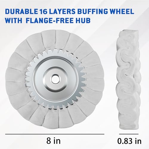 8" S-Shape Airway Buffing Wheel with 5/8" Arbor Flange-Free Hub & 5-Color Polishing Compound Set, Complete Metal Polishing Kit for Aluminum Stainless Steel Truck Wheels Rims Jewelry Glass
