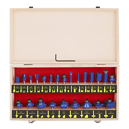1/4" Router Bit Set 24 Pieces, 1/4 Inch Shank Tungsten Carbide Router Bits, for Professional and Beginners Carpenter 1/4" Shank, 24 Pcs