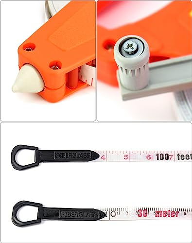 QWORK 1/2" x 100' Fiberglass Tape Measure, 4 Pack Engineer's Open Reel Dual Sided Measure, Orange Orange - 4 pack 100 ft
