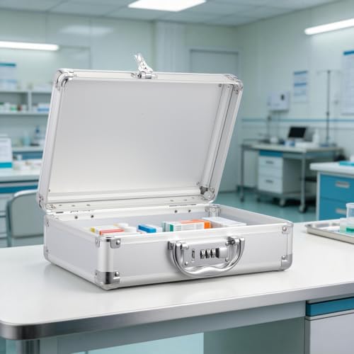 Healeved Aluminum Briefcase 11.41 X 8.07 X 3.93 in Metal Case with Handle and Password Lock Hard Storage Case for Tool Storage Instruments and Outdoor Travel