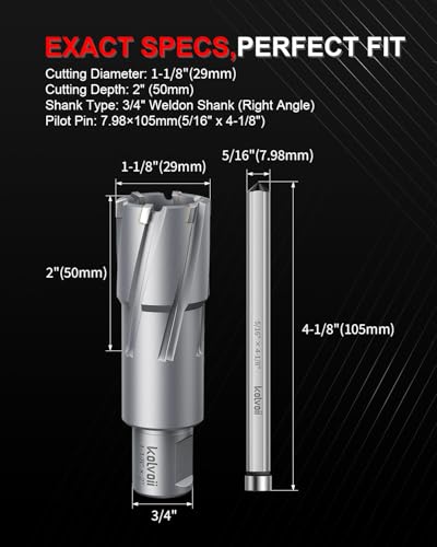 Kolvoii TCT Annular Cutter 1‑1/8" Diameter x 2" Depth, Mag Drill Bit 1-1/8" x 2"