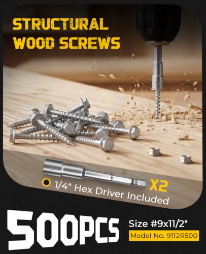 Connector Screws #9 x 1-1/2" Joist Hanger Screws with 1/4" Hex Drive 500Pcs 500