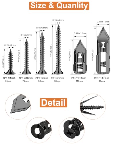 Metal Self Drilling Drywall Anchors with Screws Kit with Bit and Level Black-420Pcs
