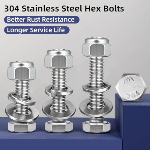 (18 Sets) 3/8-16 x 2-1/2" Hex Head Screw Bolt,Lock Nuts,Flat & Lock Washers Kits,304 Stainless Steel 18-8,Fully Threaded 3/8-16 x 2-1/2"