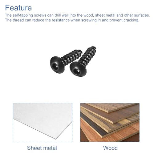 uxcell Hex Socket Self Tapping Screws, M5 x 20mm Carbon Steel Wood Screw 400pcs 400