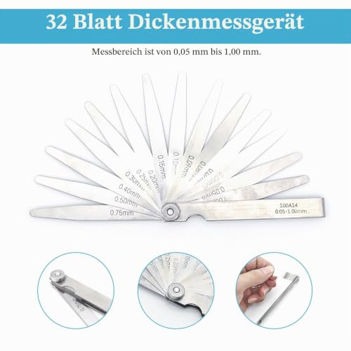 14 Blades Feeler Gauges 0.05-1mm Stainless Steel Feeler Gauge Valve Game | 0.05-1mm Metric Probe Blade Gauge Tool for Measuring Gap Guitars, Spark Plugs, Piston Measurement 1PC