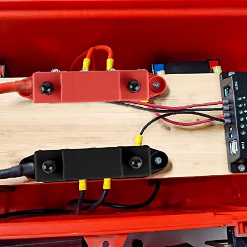 CPROSP 2-Piece Collecting Rail with Lid 250 A, Battery Connection Block 5 | Power distributor rail with 4 x M8 bolt connection; for car RV boat yacht; busbar box 250A--4*M8