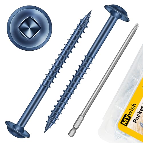 Mywish (8 Sets) 1/2-13 x 2 Carriage Bolts &100Pcs Pocket Hole Screws 2 Inch, Wood Screws #8 x 2 Washer Head Square Drive Self Tapping Pocket Screws, Carriage Bolts Screws Round Head Square Neck and He