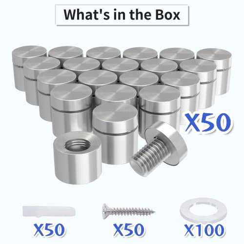 LuckIn 50-Pack Standoff Screws (3/4 in. Dia x 3/4 in. L), Stainless Steel Standoff Mounting Hardware for Acrylic Signs, Silver 3/4 x 3/4 Inch