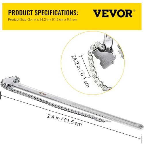 VEVOR 24 Inch Pipe Chain Wrench Heavy Duty 6.7 Inch Chain Wrench 24" Chain Wrench
