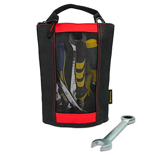 MELOTOUGH Tool Bag Organizer Wide Mouth Tote Tool Bag(14 inch) + Fastener Bag Utility Canvas Zipper Tool Bag Heavy Duty Mesh Window