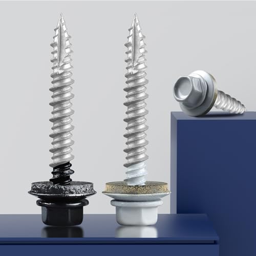 Metal Roofing Screws #10 × 1 1/2 Inch, 220pcs Black Ruspert Coating Hex Head Sheet Metal Roof Screws, Self Starting Metal to Wood Siding Screw, EDPM Rubber Washers #10 x 1-1/2" Sharp Point Black 3lb Box