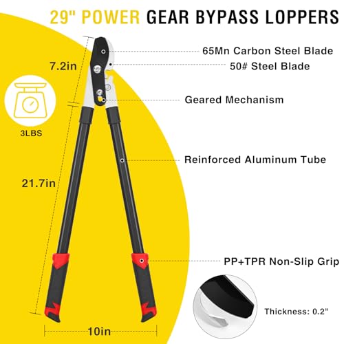 Yesker 29 Inch Loppers for Tree Trimming Heavy Duty Bypass Loppers Powerful Gear Action Sharp Steel Blade Tree Trimmer up to 1.5" Dia Cut Capacity Non-slip Handle Branch Cutter for Garden Maintenance 29" Loppers