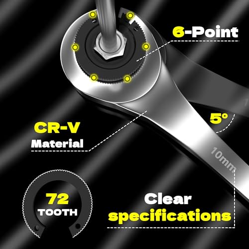KJE 6PCS Metric 10-17mm Ratcheting Flare Nut Wrench, Brake Line Wrench Set, Ratcheting open end Tubing Wrench Set, 72-Tooth, CR-V, for Nuts on Fuel, Brake or Air Conditioning Lines, Gifts for Men 6PCS 10-17mm Ratcheting