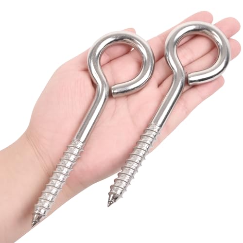 8Pcs 6 Inch Heavy Duty Screw Eyes Hooks, 304 Stainless Steel Self Tapping Eyelet Screw Eye Bolts,800LBS Breaking Strength, Screw in Eye Hooks for Wood Securing Cables Wire. (8, M10-6 Inch) 8