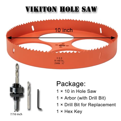 10 inch Hole Saw for Wood, Metal, Plastic & Drywall, with Arbor 10 in