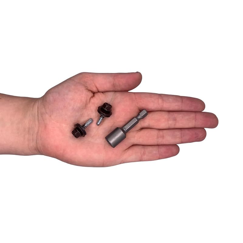 (Pack of 300) Metal Roofing Screws 3/16" x 3/4" (4.8 x 19 mm) Self-Drilling Screws with EPDM Washers Painted Hex Washer Tapping Screw Chocolate Brown RAL 8017 3/16" x 3/4"