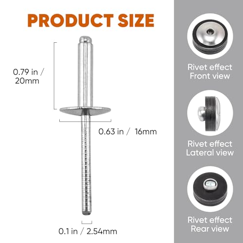 100pcs All Stainless Steel Large Flange Blind Rivets, 3/16 * 3/4" Stainless Steel Rivets, 4.8 * 20 Pop Rivet 3/16"*3/4"