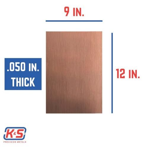 K&S Precision Metals Copper Etching Plate 6605 – 0.050" Thick x 9" Wide x 12" Long – DIY Crafts, Engraving, Metalworking, Made in USA, 1 Plate