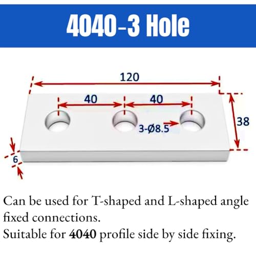 10pcs Flat Mending Plates, Straight Braces Aluminum Heavy Duty Mending Joining Plates Repair Fixing Bracket Connector(4040‑3 Hole)
