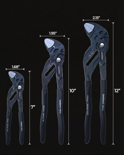 toolant 3PCS Pliers Wrench Set, 7/10/12-Inch, CR-V Steel, Smooth Jaws Black Phosphate 7&10&12 inch