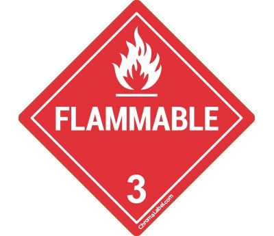 ChromaLabel 2 by 2 Permanent Durable Square D.O.T. Hazard Labels, Hazard Class 3 Flammable Label, 100/Roll 2" x 2"