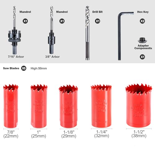 M42 Hole Saw Kit,12Pcs 8% Cobalt Bi-Metal Hole Saw Set with with 7/8"-1-1/2"(22-38mm)–Deep Cut 2" Depth HSS Hole Cutter for Wood, Plastic, Drywall, Metal Sheet & Hardened Stainless Steel 12PCS-7/8"-1-1/2" 1