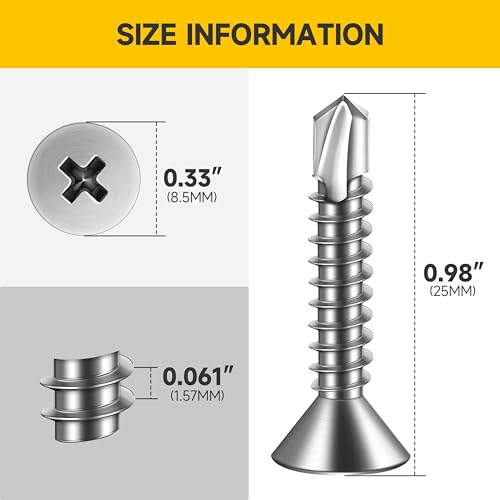 Mywish 200pcs #10×1" Self Tapping Screws for Metal & (250Pcs) #10 x 1 Self Tapping Screws for Metal, Flat Phillips Head 410 Stainless Steel Sheet Metal Screws, Sheet Metal Screws, Hex Washer Head Self