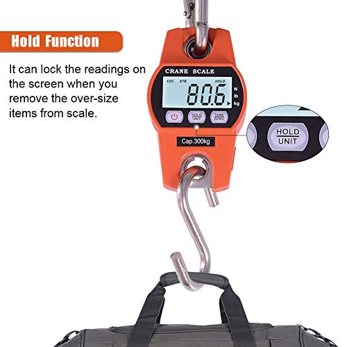 Fuzion Hanging Scale 660LB/300KG, Crane Scale with Snap-Fit Lifting Ring Orange