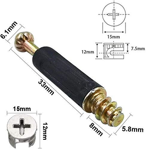50 Sets Furniture Connecting Cam Lock Fittings with Dowel Cam Lock Connectors Furniture Fastener Screws Nut for Wardrobe and Cabinet (Pack of 2) One Size (Pack of 2)