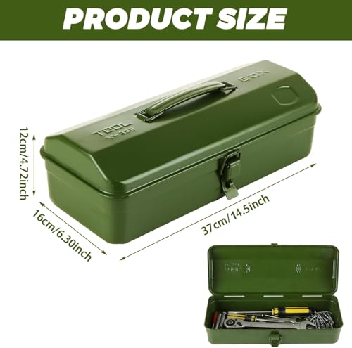 JMIATRY 14.5IN Green Small Tool Box Metal Mini Tool Box with Locking Latch 14 inch