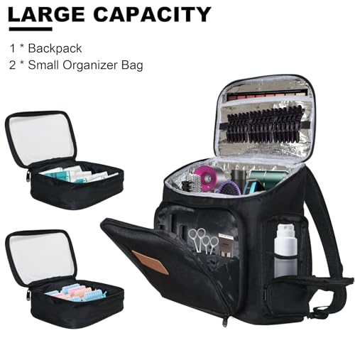 Hairstylist Travel Bag, Heat-Resistant Hair Tools Organizer with Adjustable Dividers, Large Cosmetology Barber Organizer Backpack for Brushes, Hot Tools and Supplies