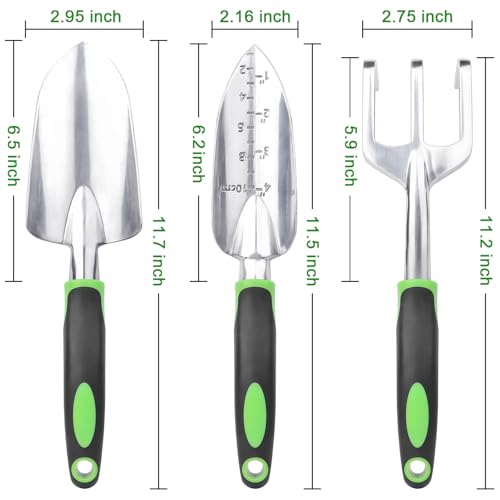 Garden Tools Set, 3 Pack Heavy Duty Gardening Tools Set Include Garden Shovel, Transplant Trowel and Hand Rake + Large Crochet Hooks 5 Sizes Crochet Hook Set, 29 Pack Yarn Needle Kits for Beginners