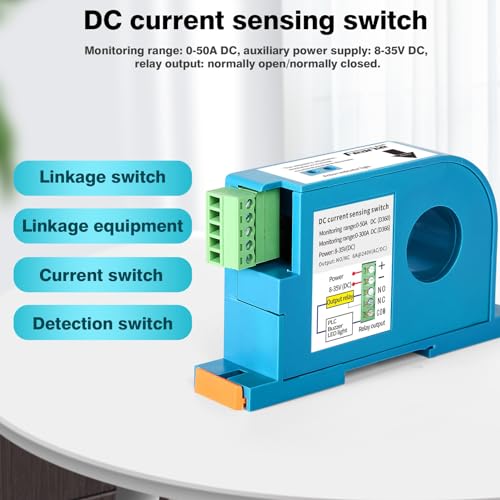 DEWIN Current Sensing Switch, D360 0-50A DIN Rail DC Current Sensing Switch with Overload Protection Linkage Control Hall Sensor 1NO+1NC