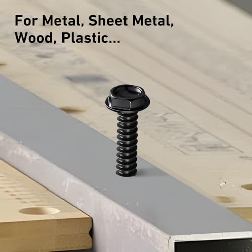 #10 x 3/4 Inch Self Drilling Screws, (493pcs) 3 lbs Black Self Tapping Screws for Metal, 410 Stainless Steel Hex Washer Head Sheet Metal Screw #10x3/4" Black 3lb Per Box